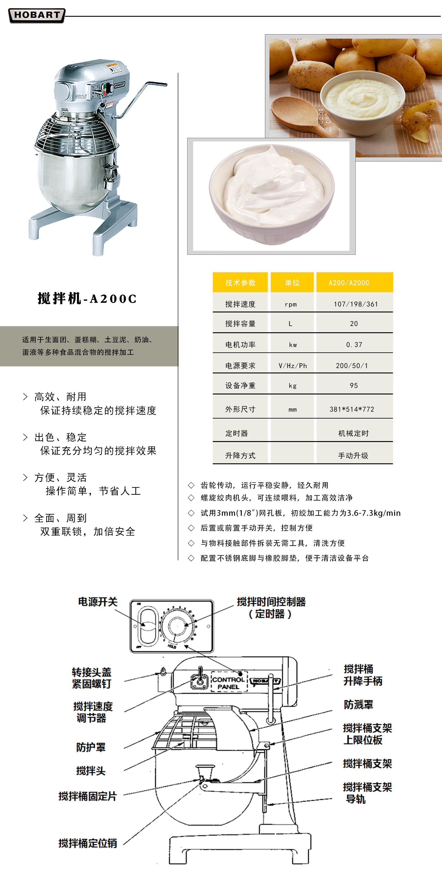 美國進口HOBART豪霸 攪拌機 商用打蛋機 鮮奶機-A200C