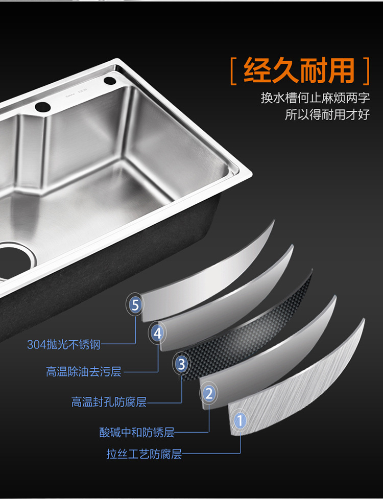 卡貝衛(wèi)浴 廚房SUS304不銹鋼水槽 單槽套餐 洗菜盆 水池洗手盆